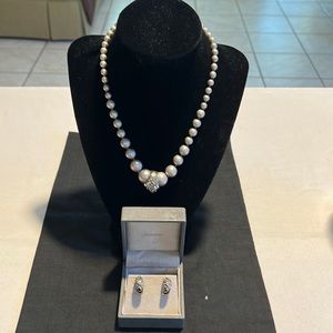 Vintage Alexis Bittar gray pearl and crystal necklace, and earring set